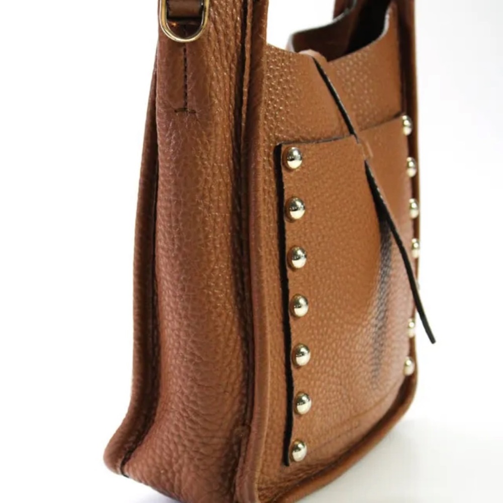 REBECCA MINKOFF brown leather studded crossbody feed boho bag purse - Picture 3 of 8